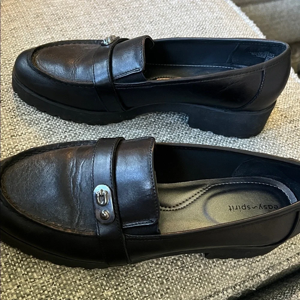 Easy Spirit Wendy Chunky Leather Loafers  Black Size 9